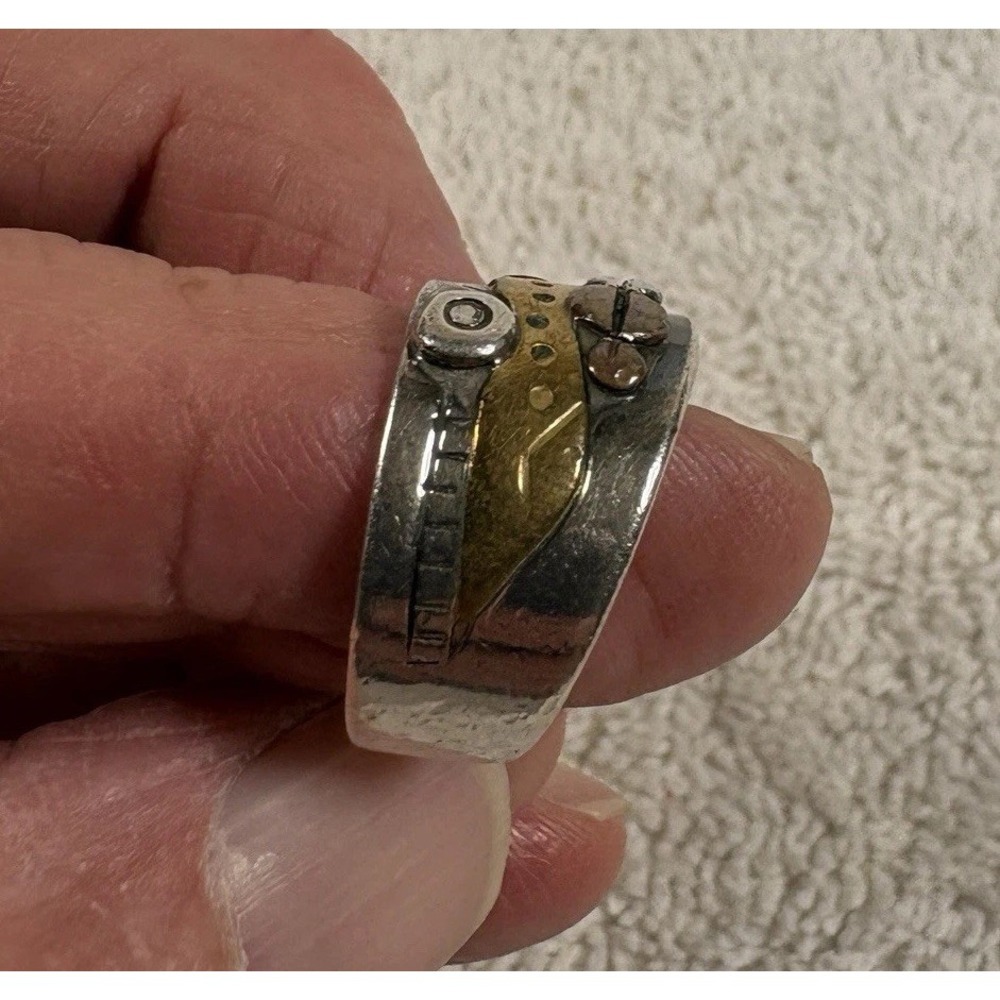 B&B Sterling 925 Artisan Steampunk Industrial Mixed Metal Ring Size 7 Vintage - Picture 4 of 10